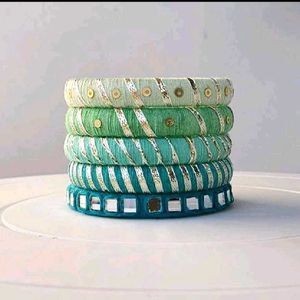 Set of 5 Green & Teal Thread Bangles🩵