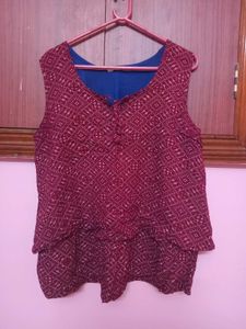 Maroon Printed Sleeveless Blouse