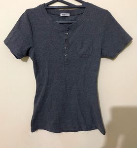 Vintage Mesh &amp; Grey button Tops(Combo)