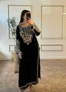 Elegant Black &amp; Gold Embellished Suit