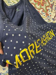 Navy Star Print "More Fashion" Tank Top
