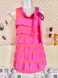 Pink &amp; Coral Tiered Tank Top with Bow Detail