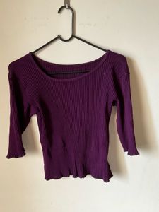 Purple Ribbed 3/4 Sleeve Top