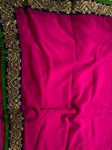 Vibrant Pink Saree with Embellished Border