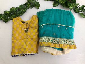 Green&Yellow Embroided Ethnic Wear Set(Girl’s)