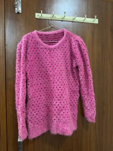 Pink Fuzzy Polka Dot Sweater