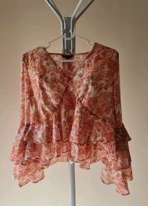 Flowy Ruffle Floral Print Top