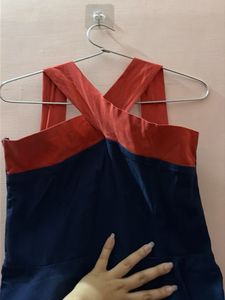 Chic Blue &amp; Orange Halter Neck Dress