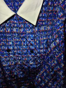 Blue Patterned Tie Waist Blouse