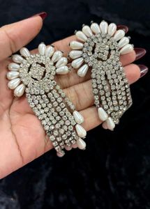 Dangling Pearl & Crystal Earrings
