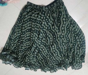 Bohemian Print Green Flared Skirt