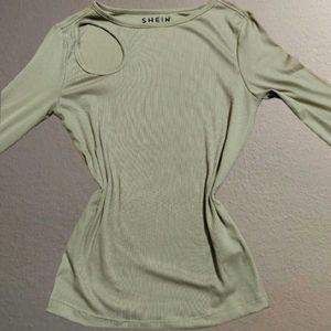 SHEIN Ribbed Cut-Out Long Sleeve Top