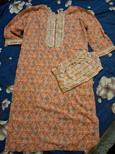 Peach Floral Print Kurta with Pants