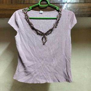 Elegant Beaded Neckline Top