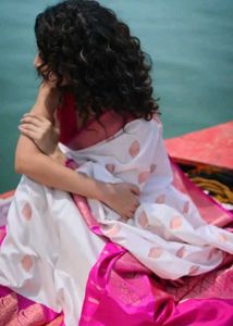 Elegant White Saree with Pink Border