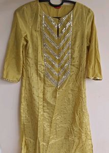 "W" Elegant Yellow Kurti with Sequins
