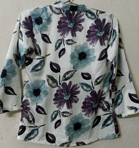 Floral Print Kurta with Lace Detail