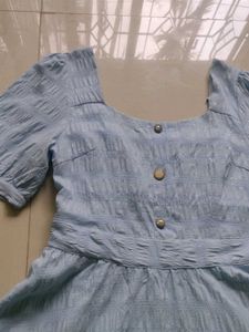 Light Blue Puff Sleeve A-Line Dress