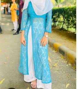 Elegant Blue Lace Ethnic Gown