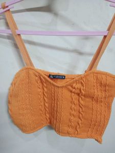 Orange Cable Knit Crop Top