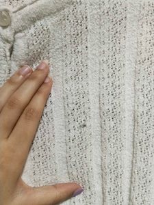 White Textured Button-Up Top