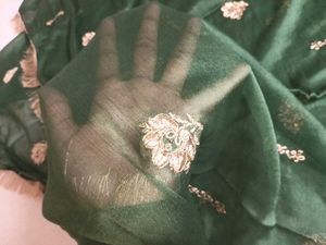 2dupata hai Elegant  Emerald Green Embroidered Sar