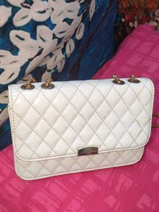White Quilted Chain Crossbody Bag