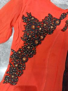 Orange Kurta with Black Embellishments
