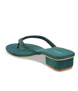 Green Embellished Flip Flops