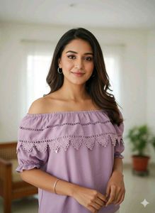 Cute Lavender Off-Shoulder Top