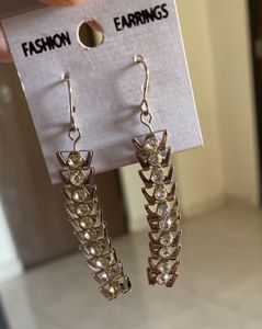 New Silver Crystal Long Dangler Earrings