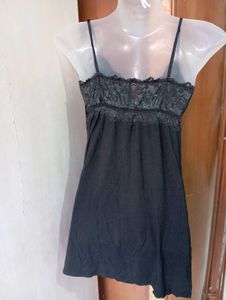 Elegant Black Lace Trim Nightgown
