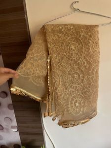gold Embroidered Dupatta with Sequins lace