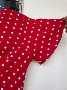 Chic Red Polka Dot Tie-Front Blouse