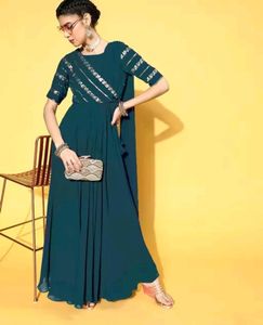 Trendy Saree Gown IN Bottle Green Color