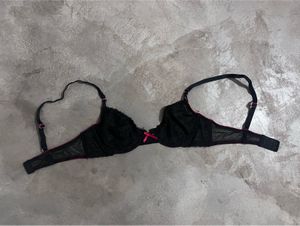 Black Lace Mesh Underwire Bra with Hot Pink Trim &