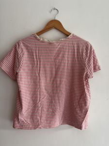 Pink Striped T-Shirt with Floral Graphic