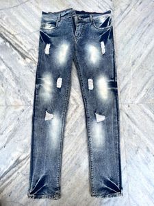 Vintage-Wash Distressed Slim-Fit Jeans