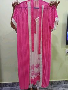 Sheer White Nightgown with Pink Trim