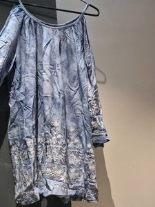 Blue Embroidered Cold Shoulder top