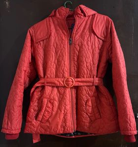 Red Quilted Hooded Jacket