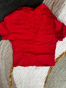 Chic Red Collared Puff Sleeve Top