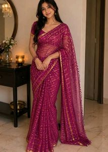 Purple & Gold Checkered saree