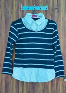 Striped Collared Long Sleeve Top