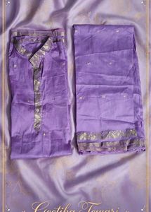 Elegant Lavender Kurta Set with Golden Motifs