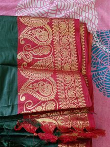 Elegant Green Saree with Gold Border