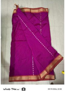 Vibrant Purple Saree with Gold Border