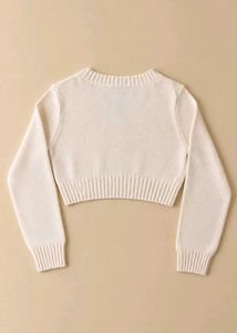 CREAM V-NECK CROPPED KNIT SWEATER