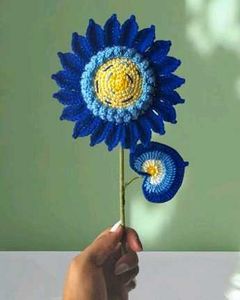 Handmade Crochet Blue Flower Decor