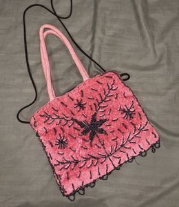 Handmade Pink Beaded Velvet Handbag
